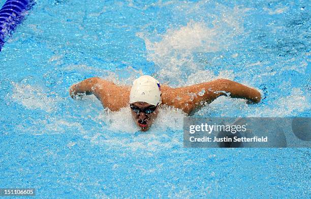Joe Wise of the United States competes during his Men's 100m Butterfly - S10 heat on Day 3 of the London 2012 Paralympic Games at the Aquatics Centre...