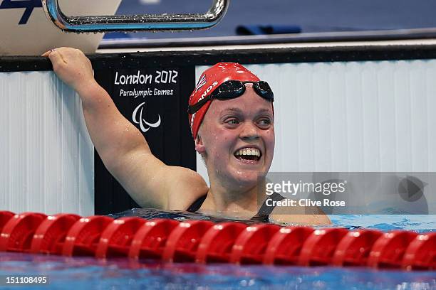 Eleanor Simmonds of Great Britain celebrates after winning gold in the Women's 400m Freestyle - S6 Final on day 3 of the London 2012 Paralympic Games...