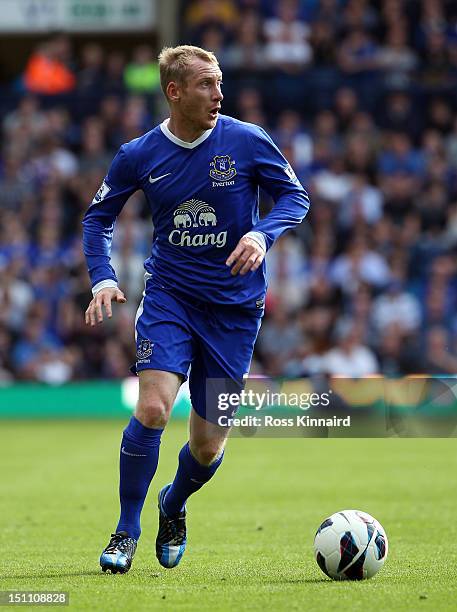 Tony Hibbert of Everton during the Barclays Premier League match between West Bromwich Albion and Everton at The Hawthorns on September 1, 2012 in...