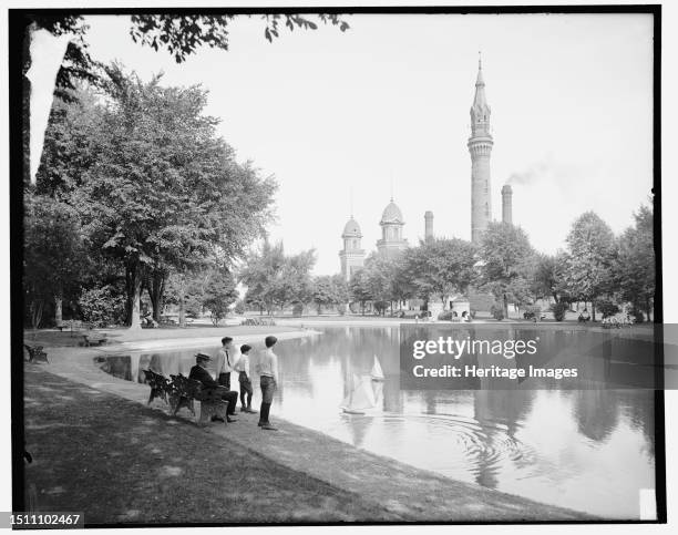 Lake and tower, Water Works Park, Detroit, Mich., circa 1905. Creator: Unknown.