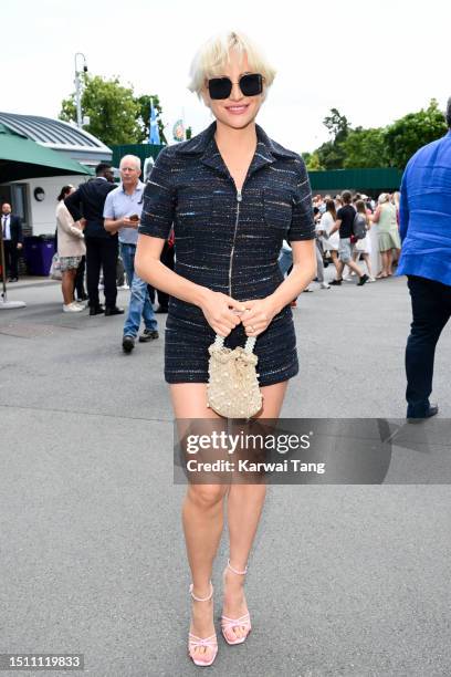 Pixie Lott attends day one of the Wimbledon Tennis Championships at the All England Lawn Tennis and Croquet Club on July 03, 2023 in London, England.