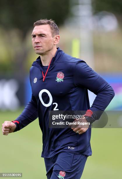 Kevin Sinfield, the England defence coach looks on during the England training session held at The Lensbury on July 03, 2023 in Teddington, England.