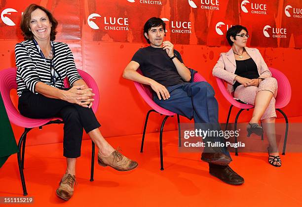 Silvia Bizio and Luigi Lo Cascio attend the "Tulipani di Seta Nera Sulla Diversita" award presentation during the 69th Venice Film Festival at the...