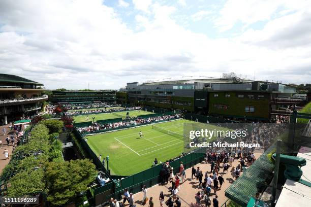 General view on day one of The Championships Wimbledon 2023 at All England Lawn Tennis and Croquet Club on July 03, 2023 in London, England.