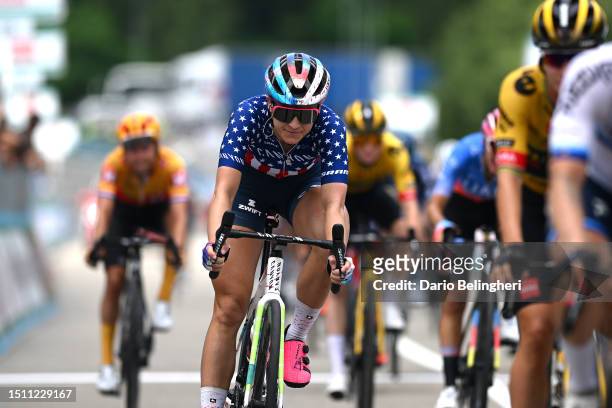 Chloe Dygert of The United States and Team Canyon//SRAM Racing crosses the finish line during the 34th Giro d'Italia Donne 2023, Stage 4 a 134km...