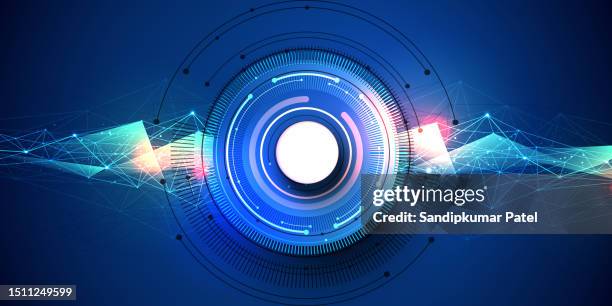 futuristic technology abstract template , innovative virtual user interfaces , hud , arrow speed background - informational poster design stock illustrations