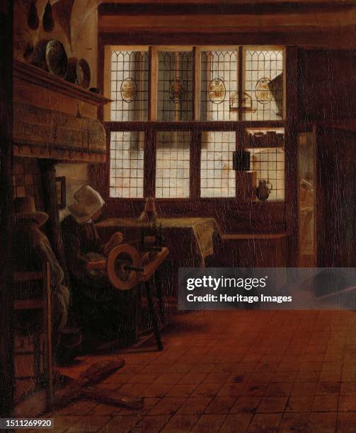 Interior with Woman at the Spinning Wheel, 1661. Creator: Esaias Boursse.