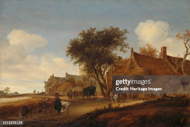 Village inn with stagecoach, 1655. Creator: Salomon Ruysdael.