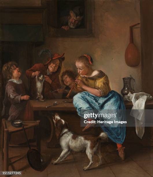 Children Teaching a Cat to Dance, Known as ‘The Dancing Lesson’, 1660-1679. Creator: Jan Steen.