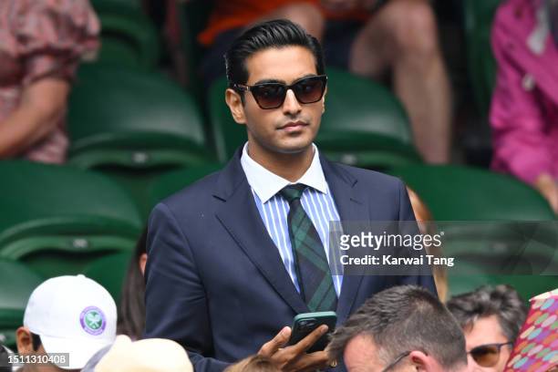 Rahi Chadda watching Pedro Cachín V Novak Djokovic on day one of the Wimbledon Tennis Championships at the All England Lawn Tennis and Croquet Club...