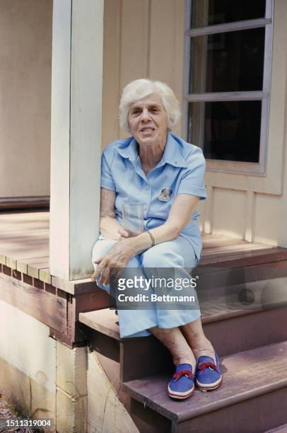 Lillian Carter , mother of Democratic presidential candidate Jimmy Carter, seated on the porch of her home in Plains, Georgia, June 26th 1976.