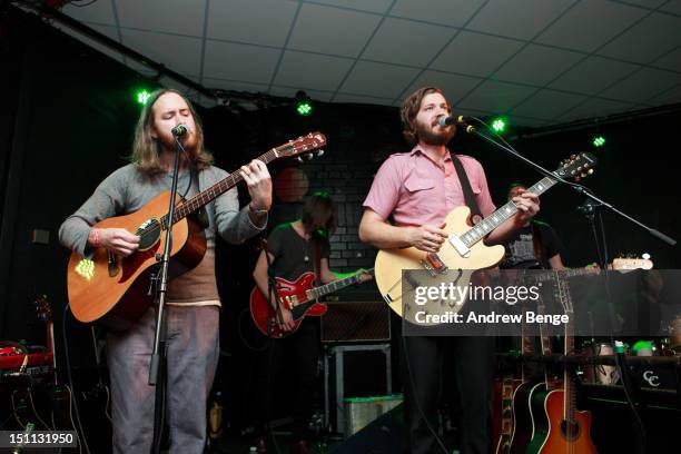 Tim Smith and Eric Pulido of Midlake performs on stage at Brudenell Social Club on August 30, 2012 in Leeds, United Kingdom.