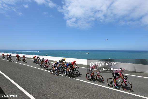 Esteban Chaves of Colombia and Team EF Education-EasyPost, Valentin Madouas of France and Team Groupama-FDJ, Alberto Bettiol of Italy, James Shaw of...
