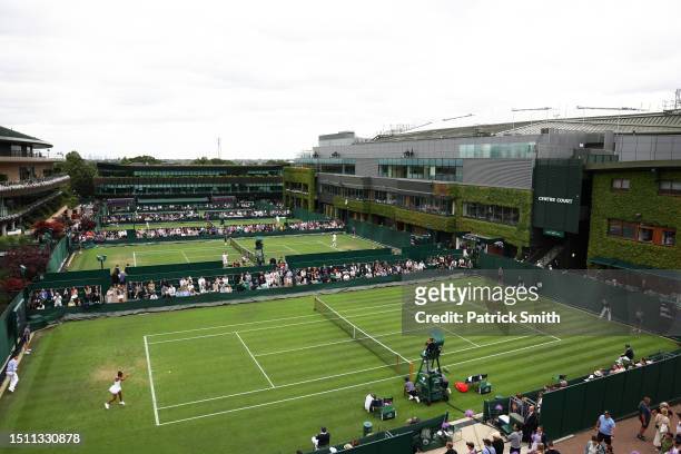General view during day one of The Championships Wimbledon 2023 at All England Lawn Tennis and Croquet Club on July 03, 2023 in London, England.