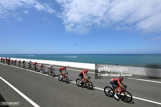 Clément Berthet of France and Ag2R Citroën Team, Victor Lafay of France and Team Cofidis Green Points Jersey, Matteo Jorgenson of The United States...