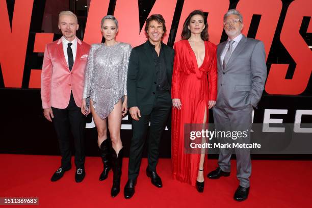 Simon Pegg, Pom Klementieff, Tom Cruise, Hayley Atwell and Christopher McQuarrie attend the Australian Premiere of "Mission: Impossible - Dead...