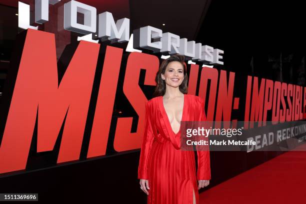 Hayley Atwell attends the Australian Premiere of "Mission: Impossible - Dead Reckoning Part One" presented by Paramount Pictures and Skydance at ICC...