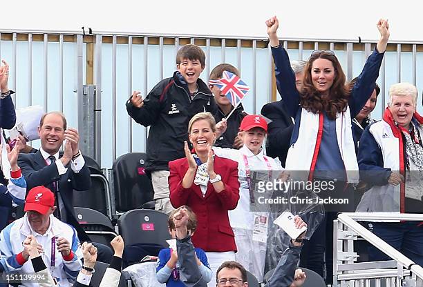 Prince Edward, Earl of Wessex, Sophie, Countess of Wessex, Lady Louise Windsor and Catherine, Duchess of Cambridge watches Great Britain Mixed Coxed...