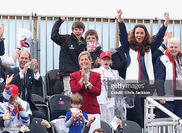 Prince Edward, Earl of Wessex, Sophie, Countess of Wessex, Lady Louise Windsor and Catherine, Duchess of Cambridge watches Great Britain Mixed Coxed...