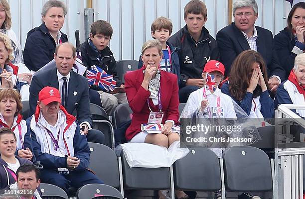 Prince Edward, Earl of Wessex, Sophie, Countess of Wessex, Lady Louise Windsor and Catherine, Duchess of Cambridge watch Great Britain Mixed Coxed...