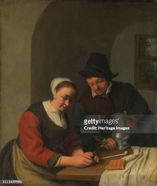 Confidential Chat, 1672. Other Title: A Couple in an Interior. Creator: Adriaen van Ostade.