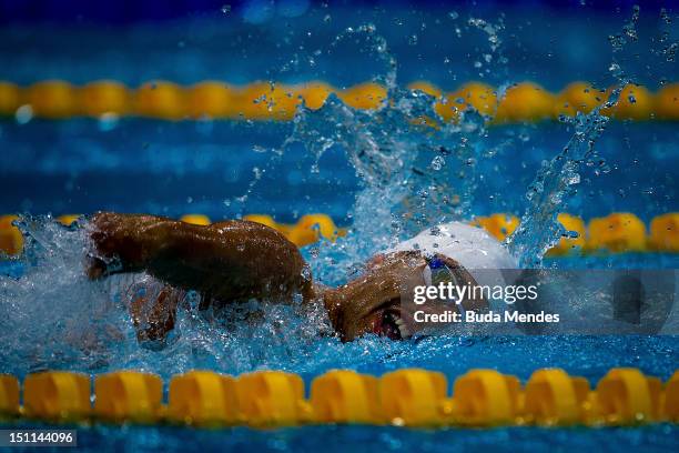 Daniel Dias of Brazil competes in the Men's 400m medley freestyle on day 4 of the London 2012 Paralympic Games at Aquatics Centre on September 02,...