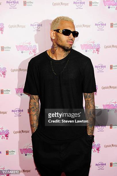 Singer Chris Brown arrives at the Kandy Vegas Labor Day weekend party at the Hard Rock Hotel & Casino on September 1, 2012 in Las Vegas, Nevada.