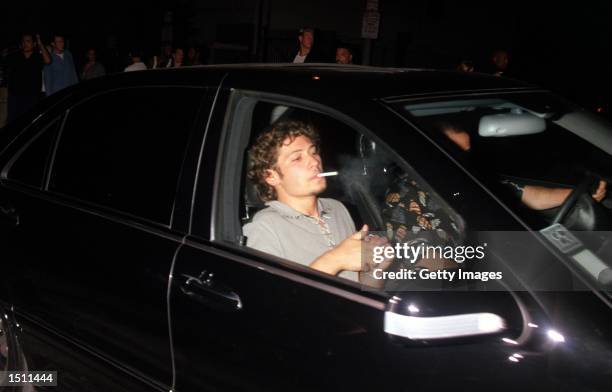 Britney Spears'' car leaves a nightclub at 2:15 a.m. With her in the back seat, August 16, 2000 in Los Angeles.