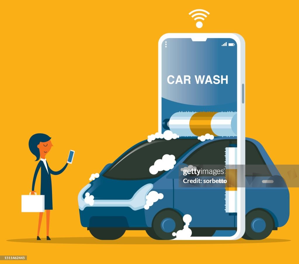 Car wash service smartphone app - Businesswoman
