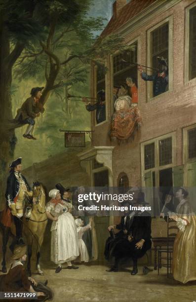 The Ambassador of the Rascals Exposes himself from the Window of 't Bokki Tavern in the Haarlemmerhout, circa 1739-before 1750. Creator: Cornelis...