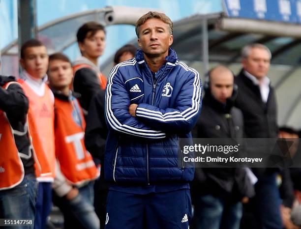 Head coach Dan Petrescu of FC Dynamo Moscow gestures during the Russian Premier League match between FC Dynamo Moscow and FC Kuban Krasnodar at the...