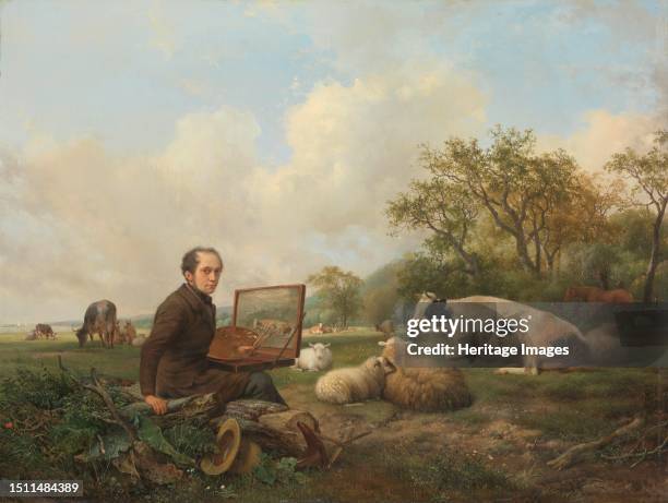 The Artist Painting a Cow in a Meadow, 1850. Creator: Hendrik van de Sande Bakhuyzen.