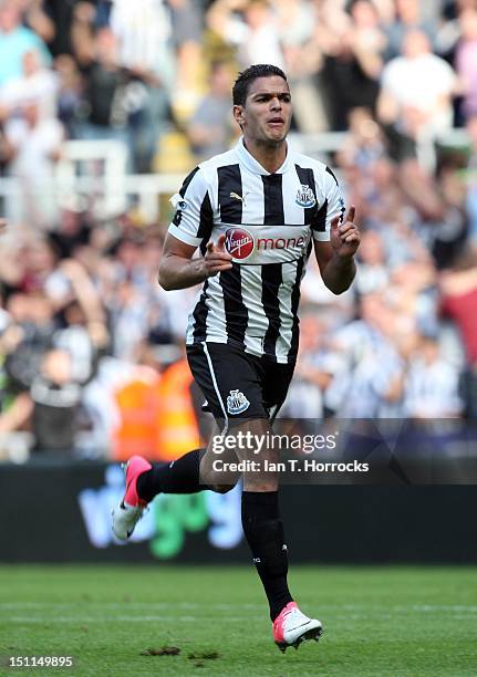 Hatem Ben Arfa of Newcastle United celebrates after scoring the equalizing goal during the Barclays Premier League match between Newcastle United and...