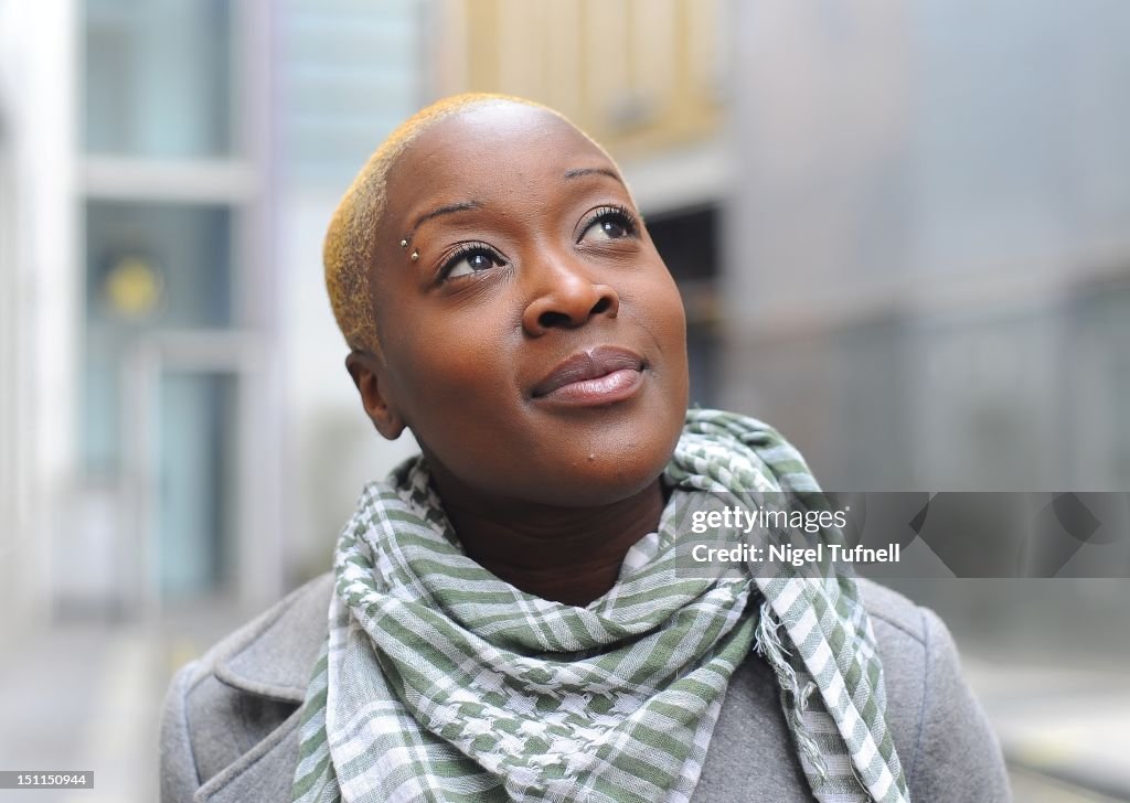 Woman with shaved head