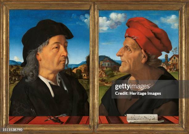 Portraits of Giuliano and Francesco Giamberti da Sangallo, 1482-1485. This diptych shows a leading Florentine architect, Giuliano da Sangallo with...