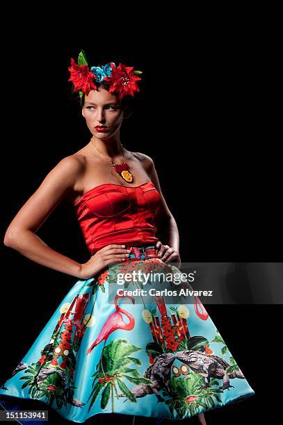 Model walks the runway in the Maya Hansen fashion show during the Mercedes-Benz Fashion Week Madrid Spring/Summer 2013 at Ifema on September 2, 2012...