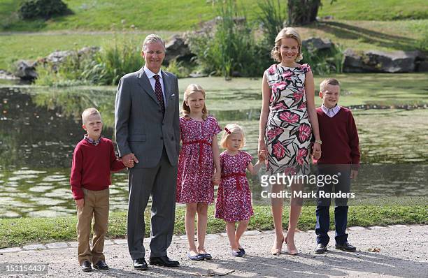 Prince Emmanuel, Prince Philippe, Princess Elisabeth, Princess Mathilde and Prince Gabriel of Belgium attend the Belgian Royal Family official...