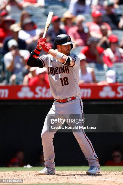 Carson Kelly of the Arizona Diamondbacks in the first inning at Angel Stadium of Anaheim on July 02, 2023 in Anaheim, California.