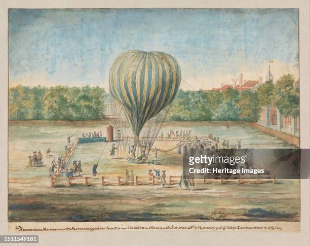 The Launch of Blanchard's Balloon at The Hague in 1785, 1785. The air balloon of the Frenchman Jean-Pierre Blanchard in the palace garden at...