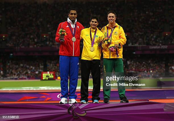 Silver medalist Raciel Gonzalez Isidoria of Cuba, Gold medalist Yohansson Nascimento of Brazil, bronze medalist Simon Patmore of Australia pose on...