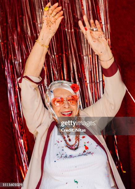 granny dancing in the party - chubby granny foto e immagini stock