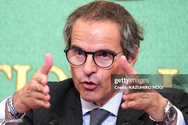 International Atomic Energy Agency Director General Rafael Grossi speaks during a press conference at the Japan National Press Club in Tokyo on July...