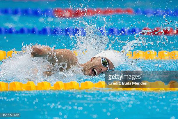 Daniel Dias of Brazil competes in the men's 4x100m on day 4 of the London 2012 Paralympic Games at Aquatics Centre on September 02, 2012 in London,...