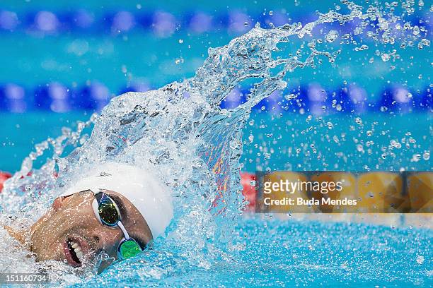 Daniel Dias of Brazil competes in the men's 4x100m on day 4 of the London 2012 Paralympic Games at Aquatics Centre on September 02, 2012 in London,...