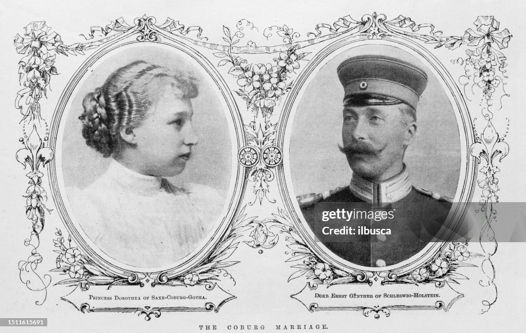 Antikes Bild aus britischer Zeitschrift: Prinzessin Dorothea von Sachsen-Coburg-Gotha, Herzog Ernst Günther von Schleswig-Holstein