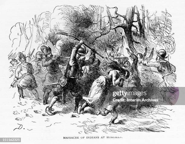 Dutch settlers massacre Native Americans in Hoboken, New Jersey, February 25, 1643. The attack was ordered by Willem Kieft, which precipitated the...