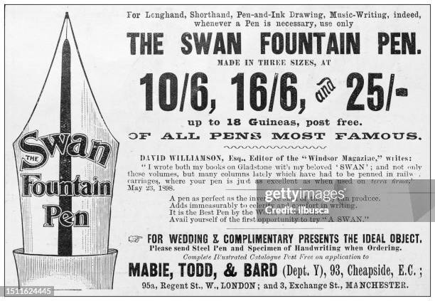 antique advertisement from british magazine: fountain pen - antique fountain pen stock illustrations