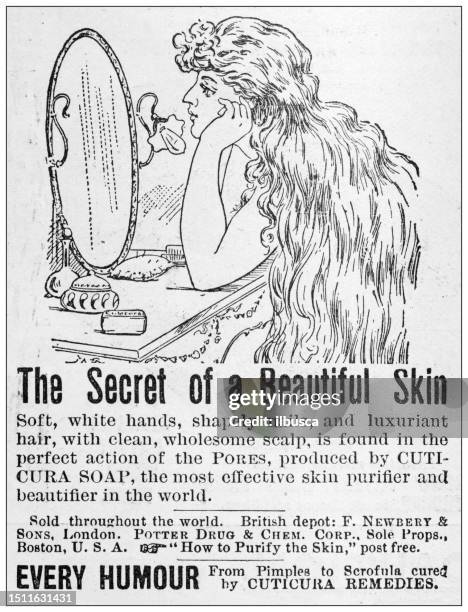 antique advertisement from british magazine: skin purifier - cleaning product ad stock illustrations