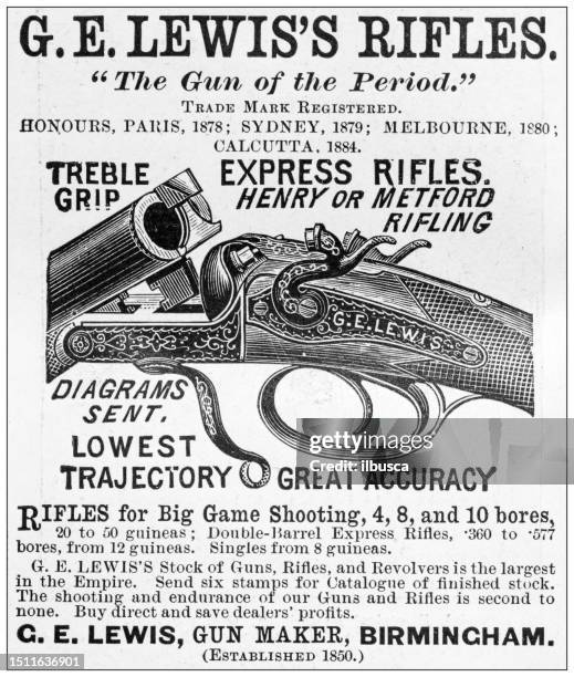 antique advertisement from british magazine: rifles - gun control stock illustrations