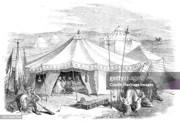 Travellers' Encampment in the Desert, 1857. '...the travellers' encampment...consists of about half-a-dozen chadirs, or tents. One tent is set aside...
